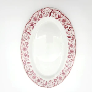 Shenango Restaurant Ware 9 3/4 Red Floral Pattern Oval Serving Platter Plate - Picture 1 of 7
