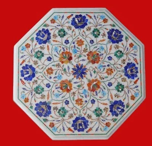 18" Marble Side End Table Top Semi Precious Stone Inlay Handmade Work - Picture 1 of 2