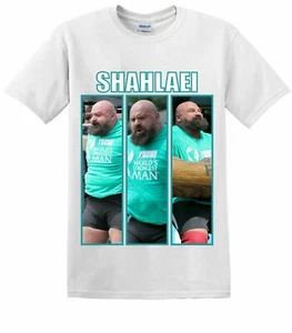 World's Strongest Man - Laurence Shahlaei Tri-Image White T-Shirt (XL) CLEARANCE - Picture 1 of 2