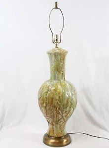 Large Tree Branch Drip Glaze Ceramic Vintage Table Lamp Green Brown Sculpture - Picture 1 of 11