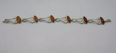 Sterling Silver women marquise Amber link Tennis Bracelet 925 7.5 Inche - Image 1 of 4