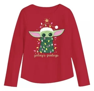 The Mandalorian Grogu Baby Yoda Star Wars Christmas Long Sleeve Shirt Kids Sz 5 - Picture 1 of 3