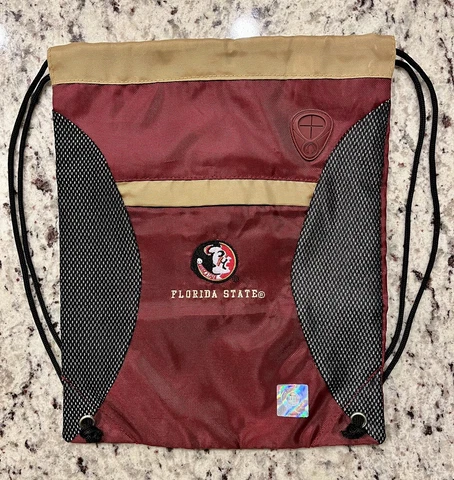 FSU Florida State Seminole Drawstring Bag Garnet Gold Zip Pocket Cord Port New Cover