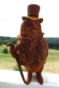 Gentleman Eule Glücksbringer Haus Garten Deko Figur Gußeisen 20x11cm Rost NEU - Bild 1 von 4