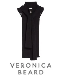 NUEVO CON ETIQUETAS BARBA VERÓNICA Nassau Negro Lana Merino Bufanda Suéter Chaleco Dickey $295 - Imagen 1 de 11