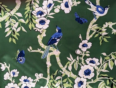 Thibaut Yukio Green eden fabric F920841 100% cotton sateen jacobean floral print - Image 1 of 3