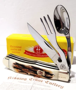 Kissing Crane HOBO Folding Knife w/ Fork Spoon Utensil Boy Scouts Camping Tool - Picture 1 of 4
