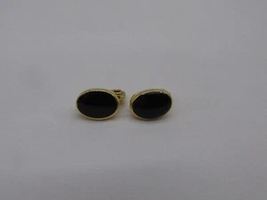 Vintage Monet goldfarbene & schwarze Emaille ovale Clip-On Ohrringe 1/2 x 3/8" #56y - Bild 1 von 5