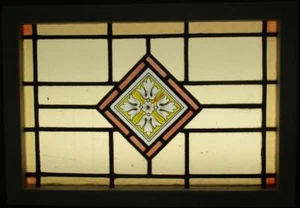 VIDRIERAS DE PLOMO INGLÉS DE TAMAÑO MEDIANO ANTIGUO Pintado a mano Floral 25.25" x 17.5 - Imagen 1 de 4