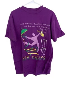 Vintage New Orleans Delta T Shirt Adult Large Purple 1992 Teaching Critical Care - Picture 1 of 7