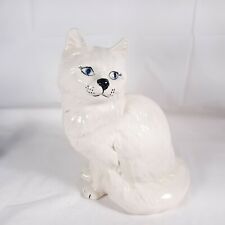Persian White Cat Kitten Blue Eyes Ceramic Figurine