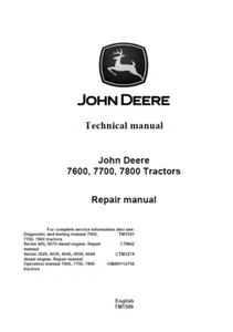 John Deere 7600 7700 7800 Tractor Repair Technical Manual Service TM1500 - Picture 1 of 5
