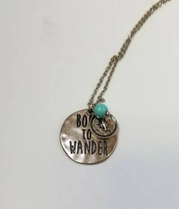 Born To Wonder Compass Wanderlust Traveler 19in Chic Silver tone Necklace - Picture 1 of 12