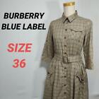 BURBERRY BLUE LABEL Long Sleeve Dress Cotton Nova Check Beige Size36/s