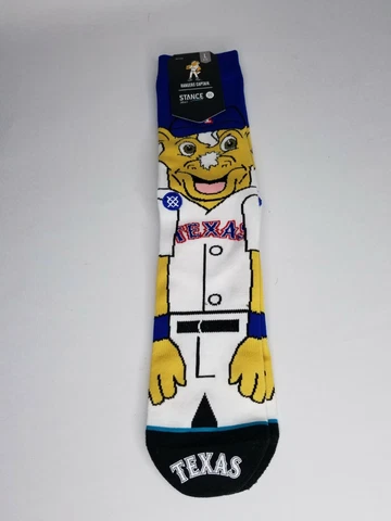 Official MLB Texas Rangers Stance Mascot Crew Socks Men’s Large 9-12 New Cover