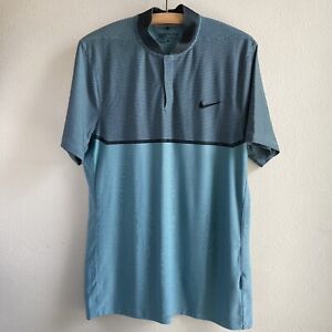 Nike Golf Modern Fit Blue Black Polo Shirt Mens Size Medium Button Snap