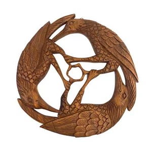 Gothic Birds Crow Raven Corvus Panel Wall Art Sculpture Round Hand Carved wood - Picture 1 of 8