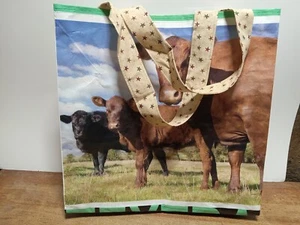 Upcycling wiederverwendbare Tasche Rindfleisch Kuh Hereford Angus Bauernhof Futter Lebensmittelmarkt Tragetasche - Bild 1 von 3