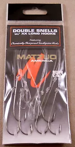 1 Pack Of 6 Size #2/0 Black Chrome MATZUO Double Snells W/ XX Long Hooks - Picture 1 of 3