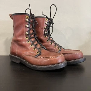 Vintage Green Herman Shoes And Boots 6.5 R Men Moc Stiched Moc Toe Leather Boots - Picture 1 of 16