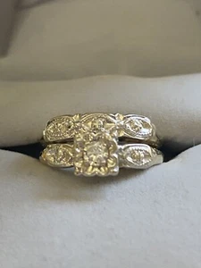 Estate Sell . Antique wedding set yello white Gold 1/4 ct. size 4 3/4 - Picture 1 of 5