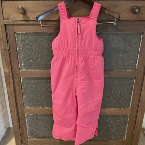 LL Bean Girls 4T Ski Bib Pink Zip Closure Insulated Grow Cuffs Build A Snowman - Picture 1 of 18
