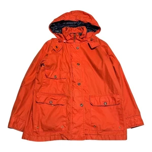 Lauren Ralph Lauren Orange Full Zip Hooded Coat Jacket Nautical Lining Womens MP - Picture 1 of 9