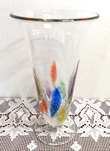 Vintage Dansk BURCHETTA Kristall Vase MUNDGEBLASEN mehrfarbige Blätter STUDIO KUNST GLAS - Bild 1 von 20