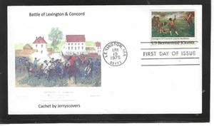 BATTLE OF LEXINGTON & CONCORD FDC 1975 LEXINGTON, MA JERRY'S COVERS ONLY 1 MADE - Picture 1 of 1