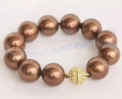 12 Colors Multicolor South Sea Shell Pearl Round Beads Bracelet Magnetic Clasp - Image 1 of 4