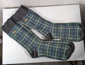 JWA Calze Uomo 2 Paia Verde Blu Tartan Plaid Abito Crew Morbido Cotone Fantasia - Foto 1 di 9