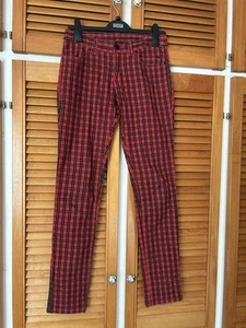 H&M trousers EUR 36 tartan red mix UK 8-10 slim fit skinny jeans - Picture 1 of 11