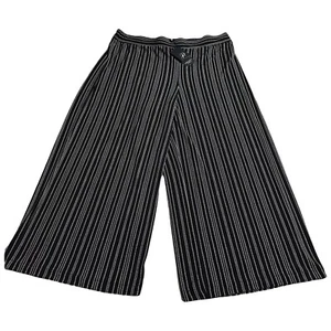 Adrianna Papell BLACK White Stripe Wide Leg Pull On Cropped Pants Size XL NWT - Picture 1 of 11