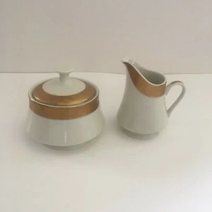 Creamer & Sugar Bowl w/ lid set Metropolitan Gold by Sango - Picture 1 of 4