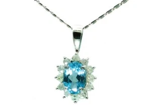 1.14ct Topacio Azul&Diamante Collar En 18K & 14K Oro Blanco - Imagen 1 de 8
