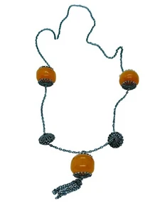 Vintage afrikanische marokkanische Copal Bernstein filigran lange Quaste Halskette - Bild 1 von 7