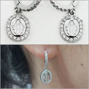Orecchini Madonna Miracolosa con Zirconi – Cerchietto Argento Brillante, Gioiell - Picture 1 of 4
