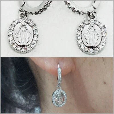 Orecchini Madonna Miracolosa con Zirconi – Cerchietto Argento Brillante, Gioiell - Immagine 1 di 4