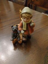 2000 Berta Hummel Goebel Ceramic Christmas Ornament Girl Sled Scotty Dog Off We
