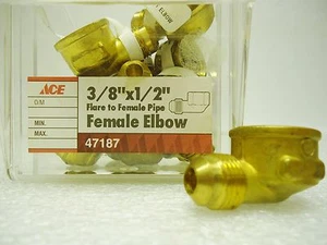 (NEW) 47187 Ace 3/8" x 1/2"  Brass Flare to Female Pipe Elbow Lot of 5 pcs - Picture 1 of 2