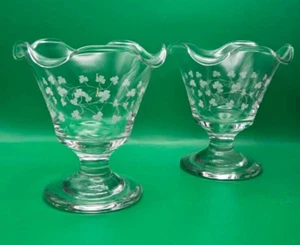Eamon Glass Dessert Goblet Etched Clovers, Ireland 5”, Set of 2, Vintage - Picture 1 of 20