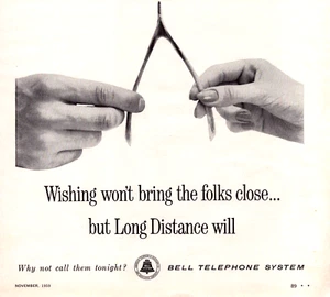 Bell Telephone Man Lady Pull Wishbone Long Distance Vintage Print Ad 1959 - Picture 1 of 4