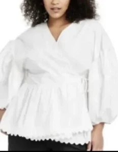 Kika Vargas Target Scallop Edge Wrap Top 4X White Peasant Artist Plus Size NWOT - Picture 1 of 5