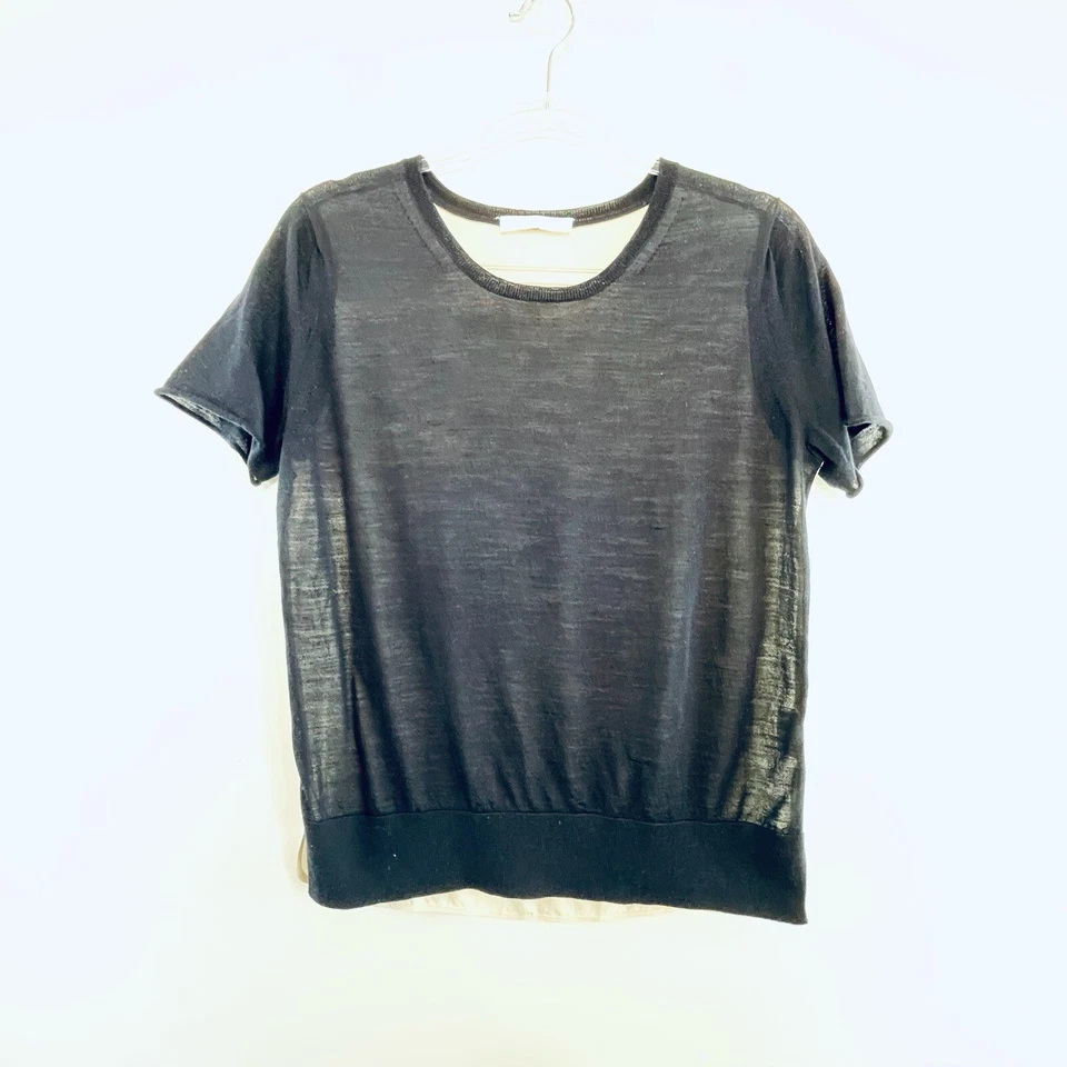 Top tejido manga corta diseñador Nicole Farhi talla M 12 negro y crema lana y seda Foto 1 de 4