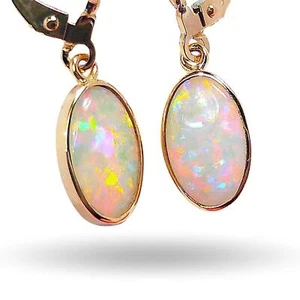 Gocce' Natural Australian Solid Gold Dangle Opal Earrings 7.3ct M78 - Picture 1 of 8