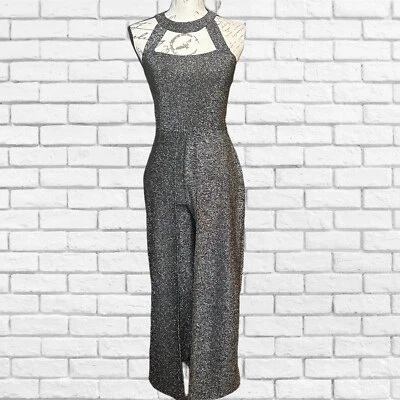 Mono Boston Proper plateado brillante con falda superpuesta, talla XS Foto 1 de 4