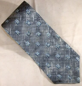 GEOFFREY BEENE Gray Rectangles Check Silk Neck Tie 57" Long x 4" Wide (F138) - Picture 1 of 3