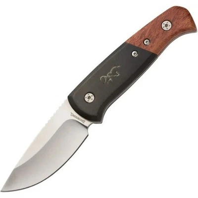 Cuchillo de hoja fija Browning 3" acero inoxidable punto de caída mango de madera con funda Foto 1 de 2