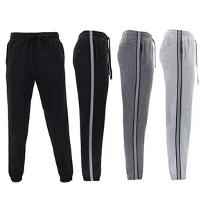 Men's Fleece Track Pants Joggers Elastic Cuff Zip Pockets Casual Sweatpants - Picture 1 of 24
