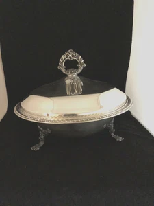 "Plato para servir patas plateadas FB Rogers Silver Co 1158 con cubierta 101/2""" - Imagen 1 de 6